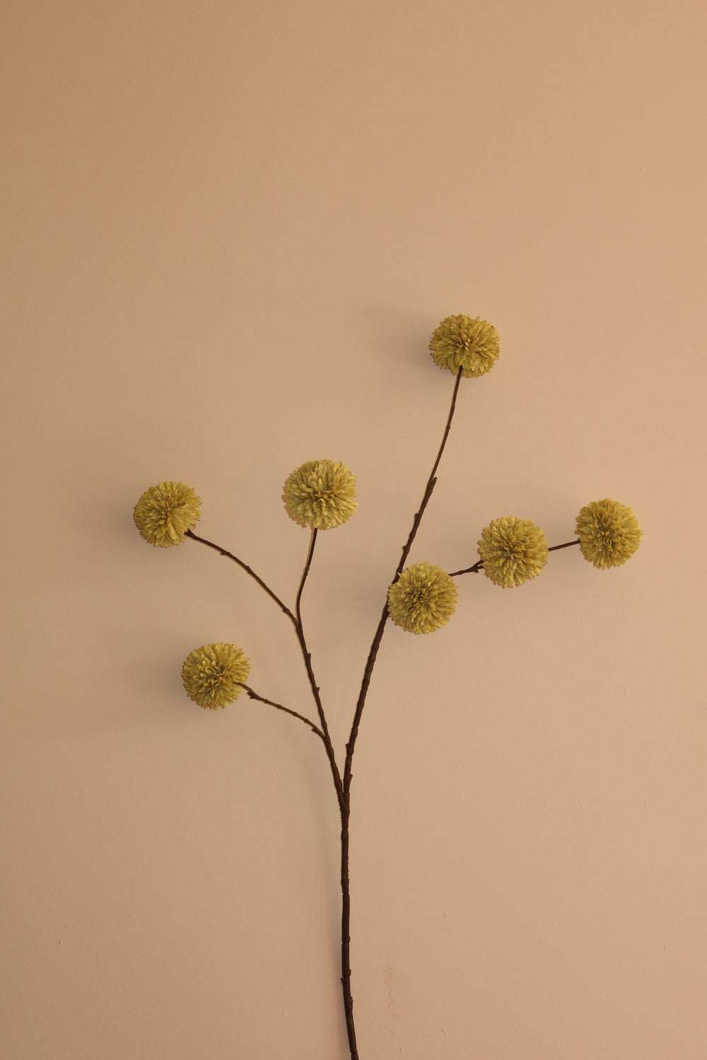 Losse zijden bloem in groen tegen een zandkleurige achtergrond