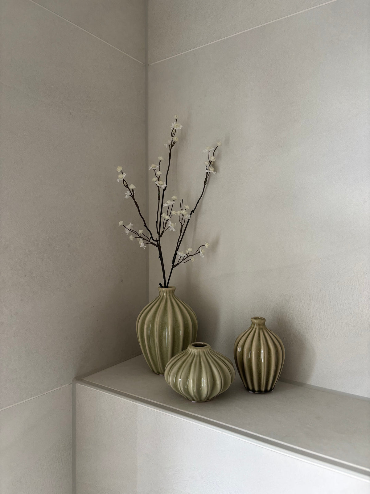 Set Belle groen, set van 3 vaasjes van 15, 11 en 8 cm - Bellore